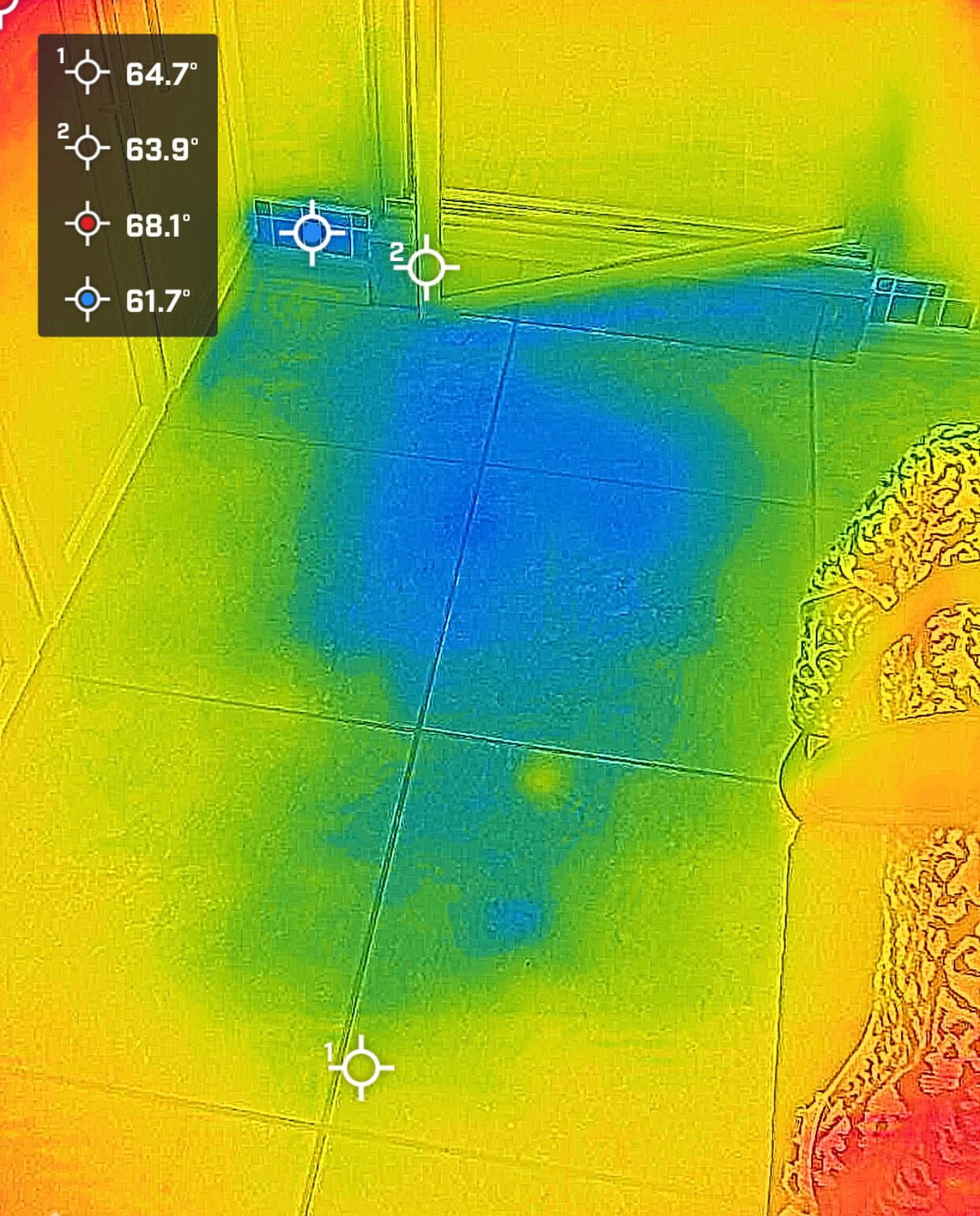 Thermal imaging showing hidden moisture