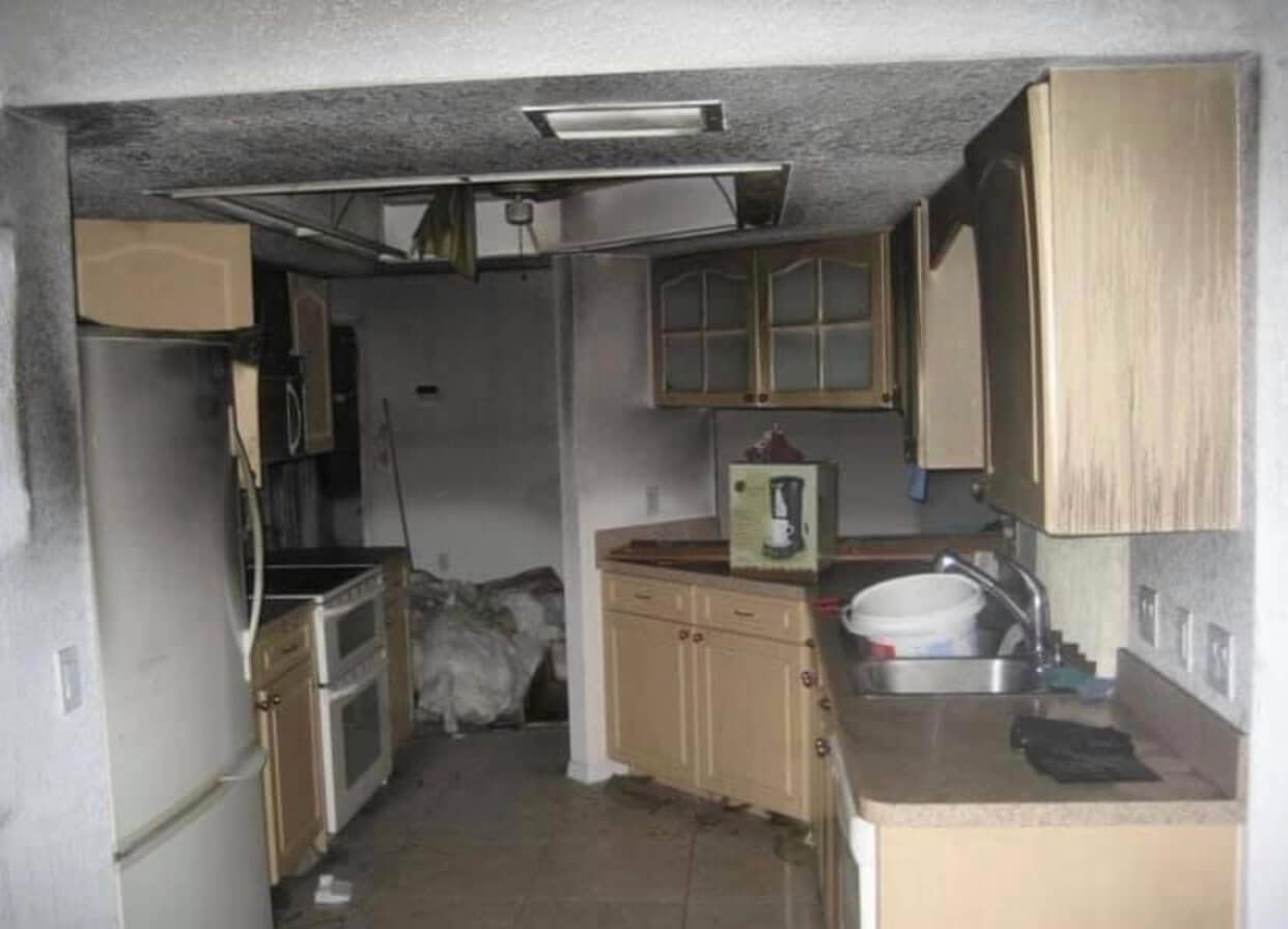 Fire Damage Restoration Before Kitchen